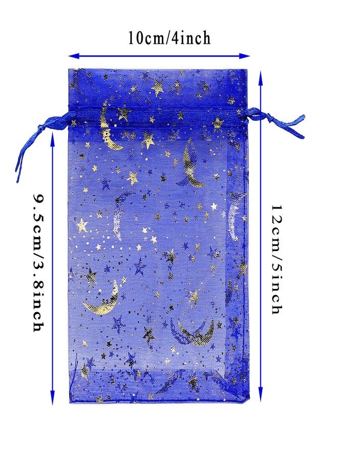 SUNGULF 100Pcs 4x5 Inches Sheer Organza Drawstring Pouches Stars And Moon Wedding Party Favor Jewelry Candy Gift Bags (Blue) - Image 2